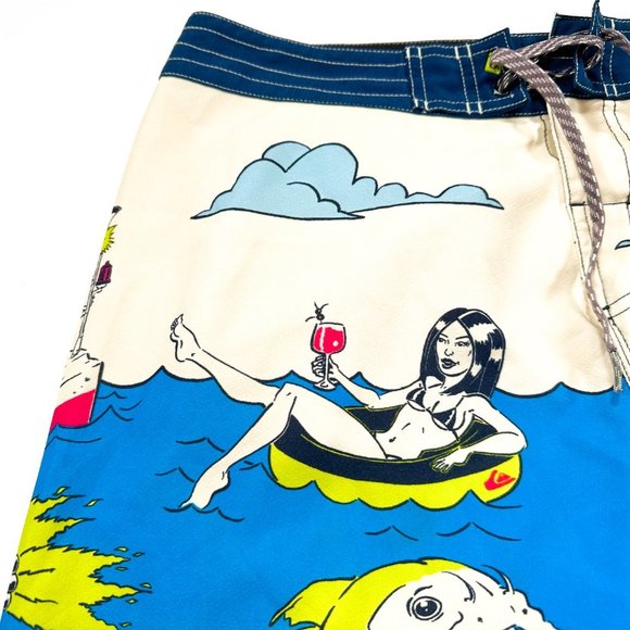 Quiksilver Lake Haveabrew Board Shorts 32 Boats Jetski Shrimp Sexy Girls Yacht - Picture 4 of 11